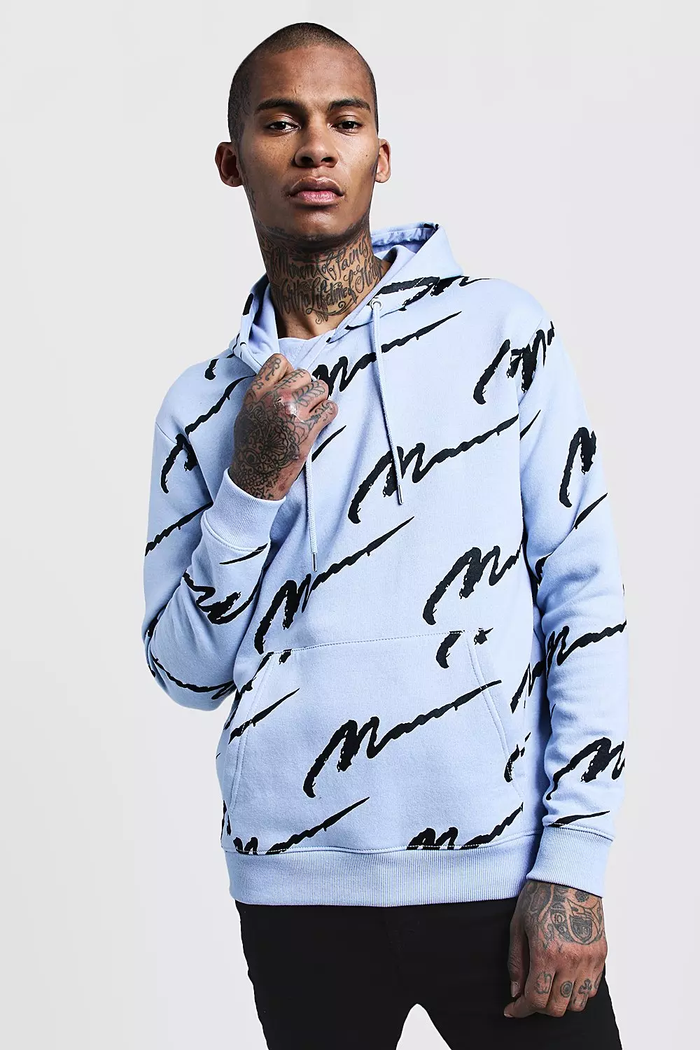 All Over MAN Printed Hoodie boohooMAN